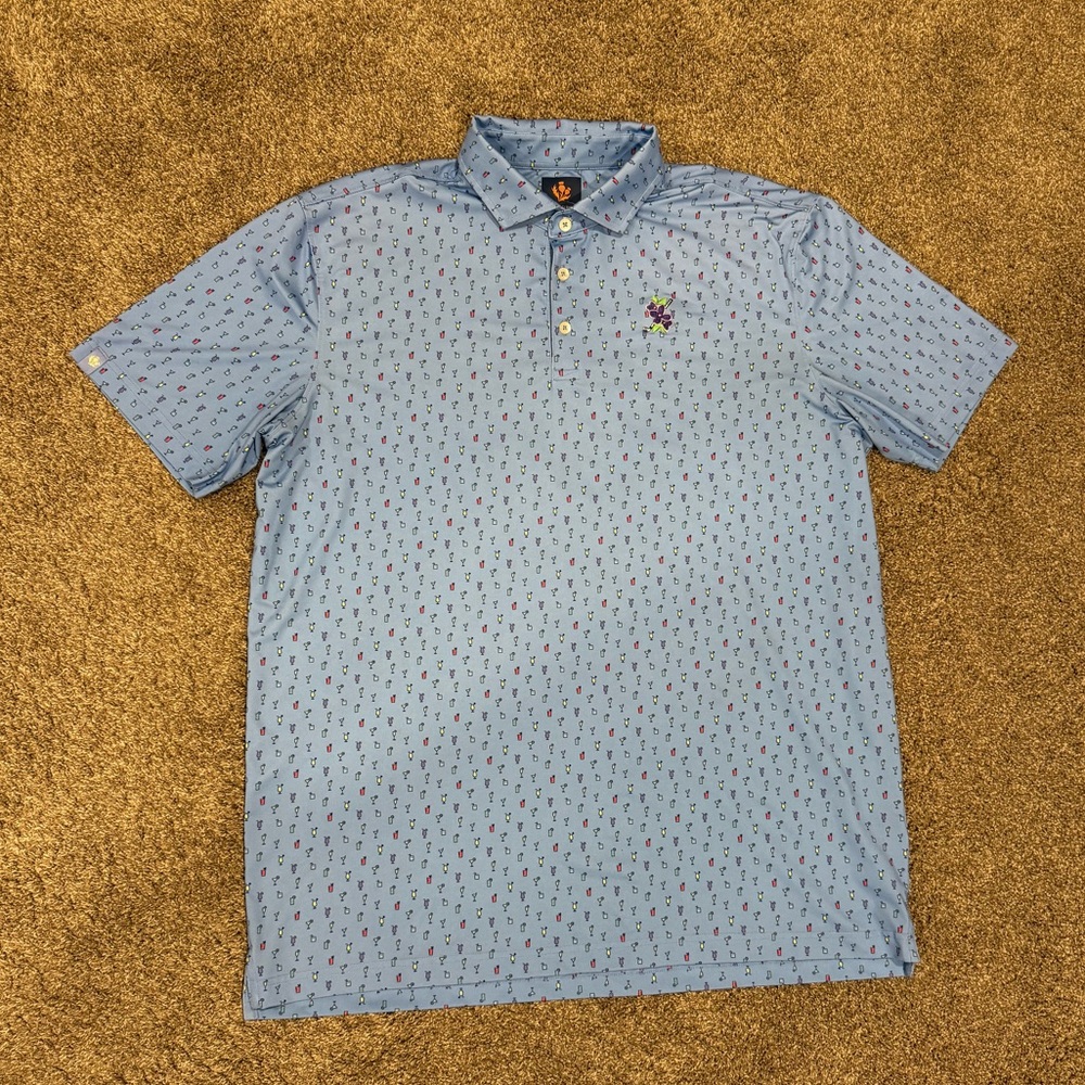 Donald Ross - Azalea Cocktail Light Blue Patterned Golf Polo Shirt - sz Large